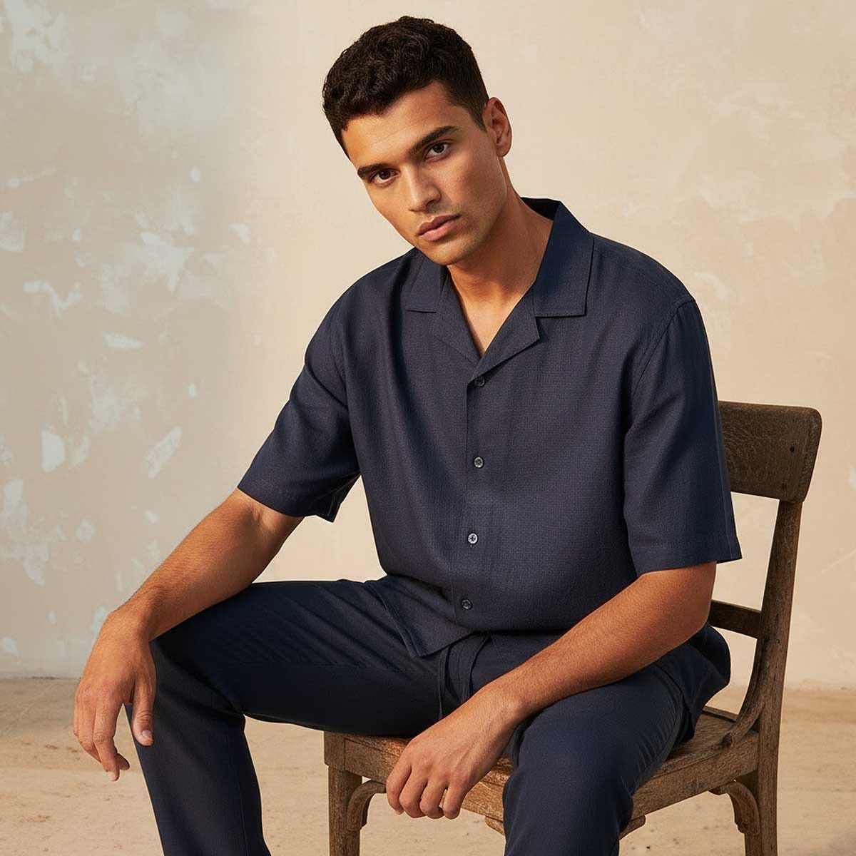 Splash Basic Regular Fit Camp Collar Linen Blend Shirt-men-clothing-shirts-image-6