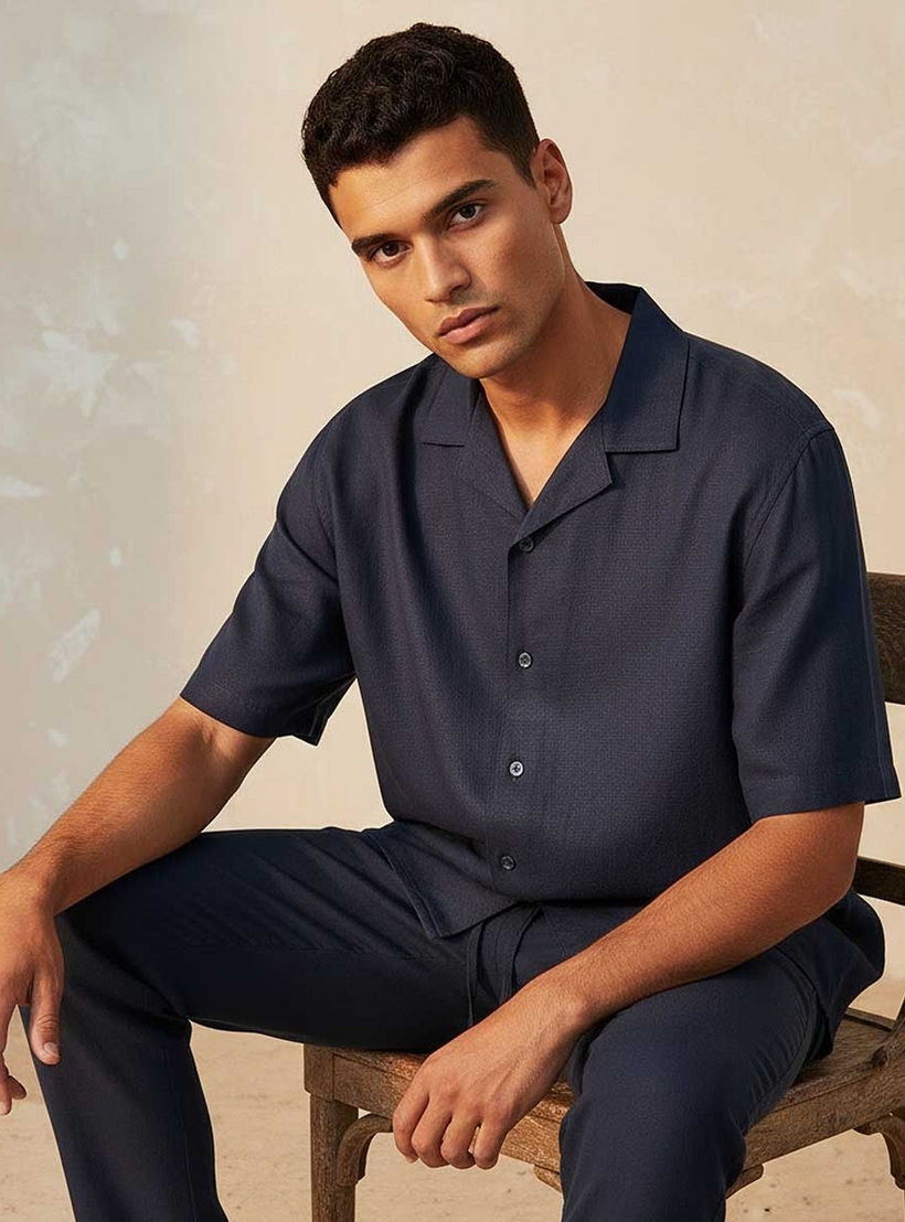Splash Basic Regular Fit Camp Collar Linen Blend Shirt-men-clothing-shirts-image-6