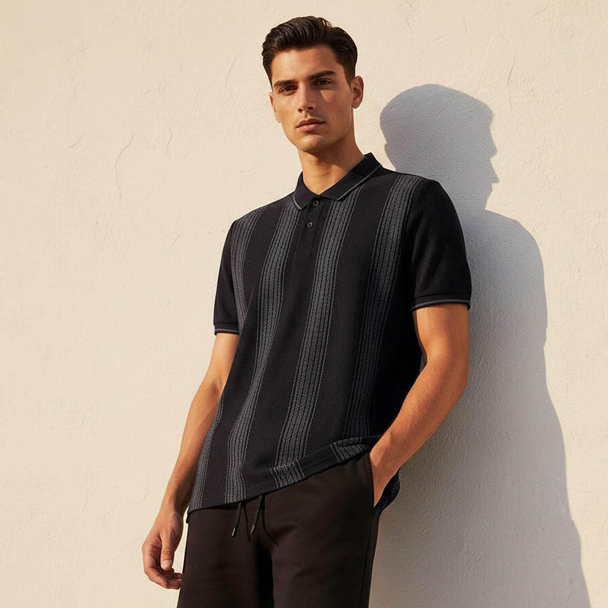 تيشيرت بولو رجالي مقلم بأكمام قصيرة-men-clothing-tshirtsandpolos-polos-image-1