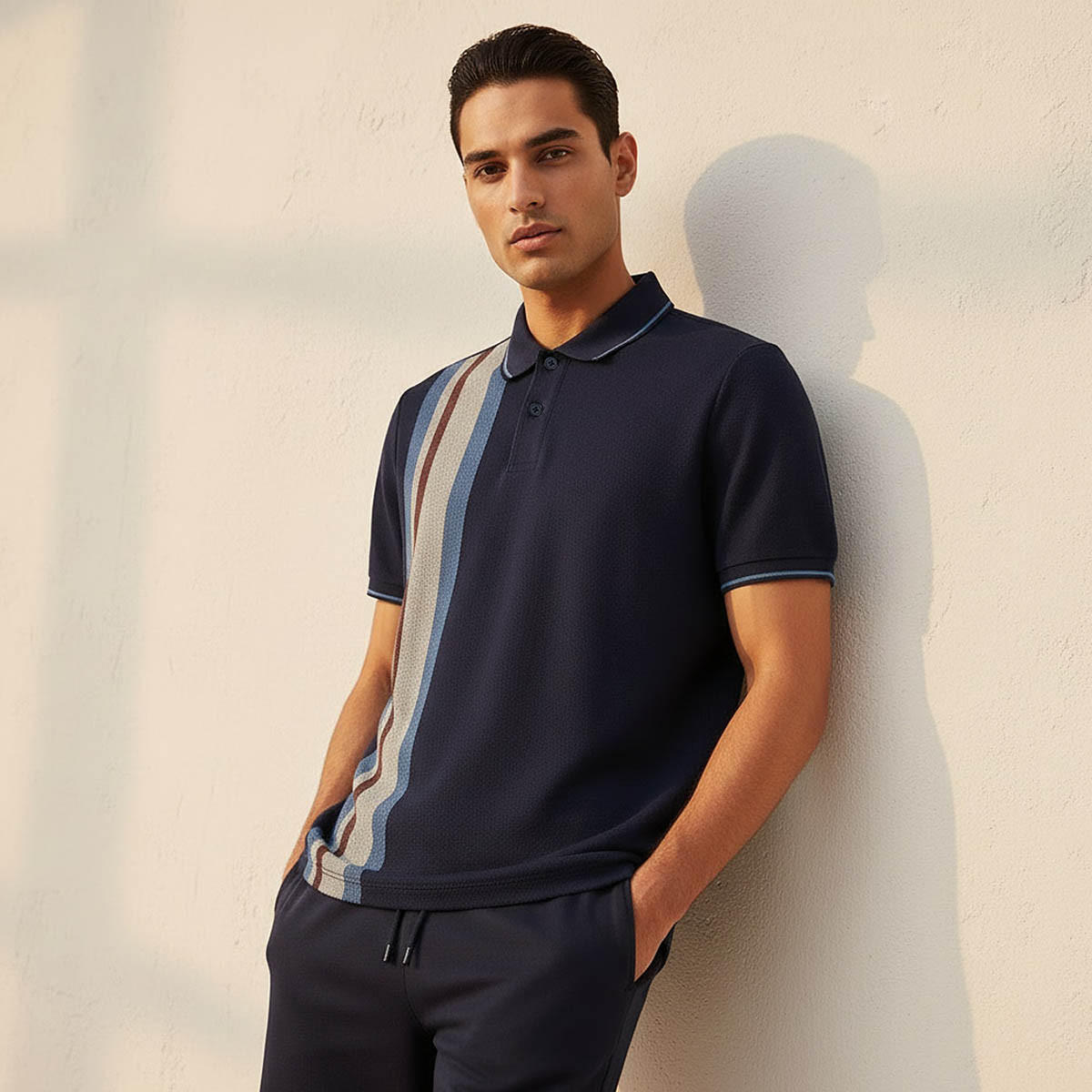 تيشيرت بولو رجالي مقلم بأكمام قصيرة-men-clothing-tshirtsandpolos-polos-image-1