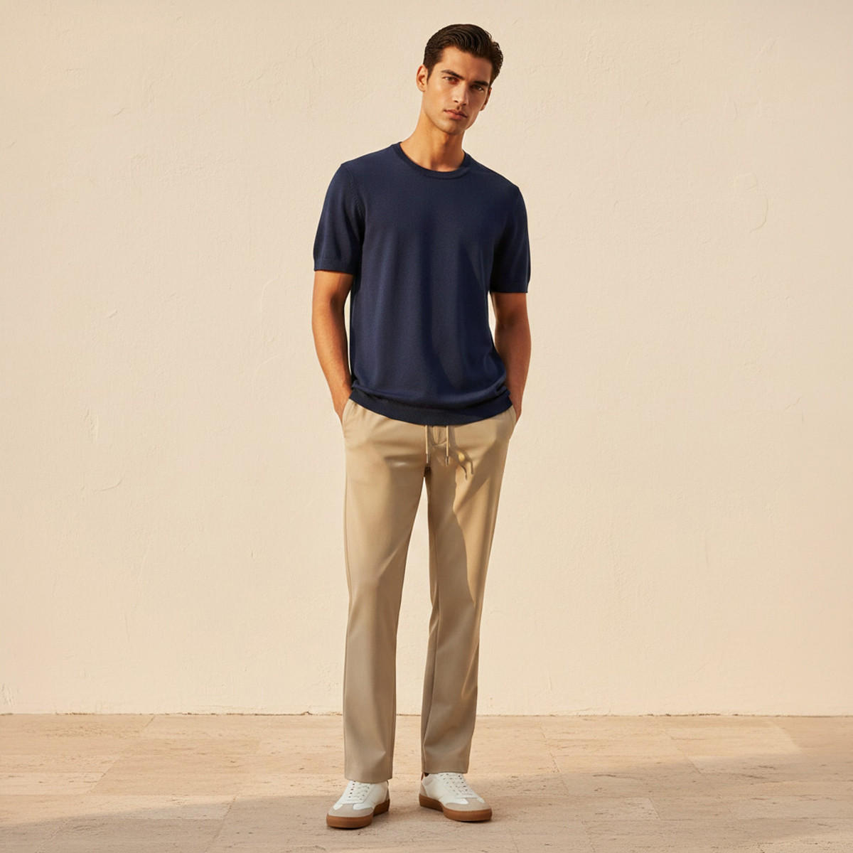 تيشيرت بقصة عادية وياقة ضيقة وأكمام قصيرة للرجال-men-clothing-tshirtsandpolos-tshirts-image-3