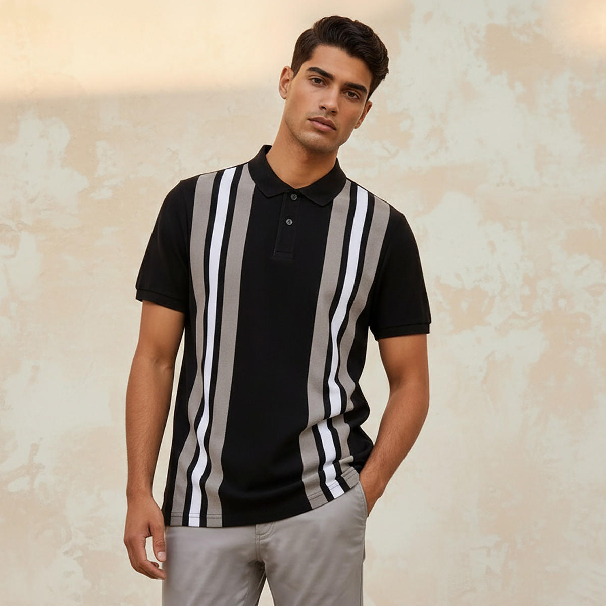 تيشيرت بولو مقلم بأكمام قصيرة للرجال-men-clothing-tshirtsandpolos-polos-image-1