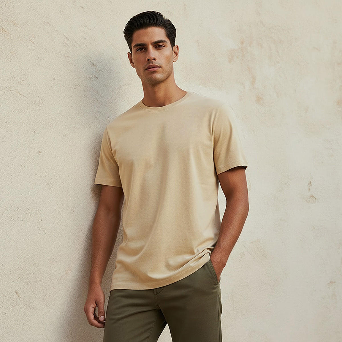 تيشيرت بقصّة عادية وياقة ضيقة وأكمام قصيرة للرجال-men-clothing-tshirtsandpolos-tshirts-image-1
