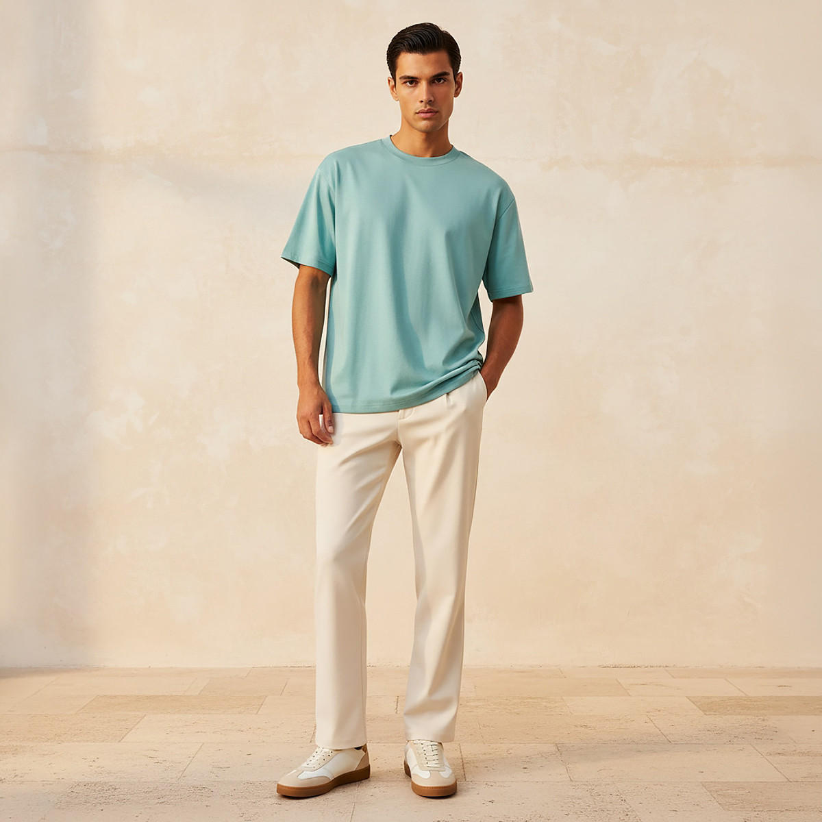 تيشيرت بقصّة مريحة وياقة ضيقة وأكمام قصيرة للرجال-men-clothing-tshirtsandpolos-tshirts-image-3