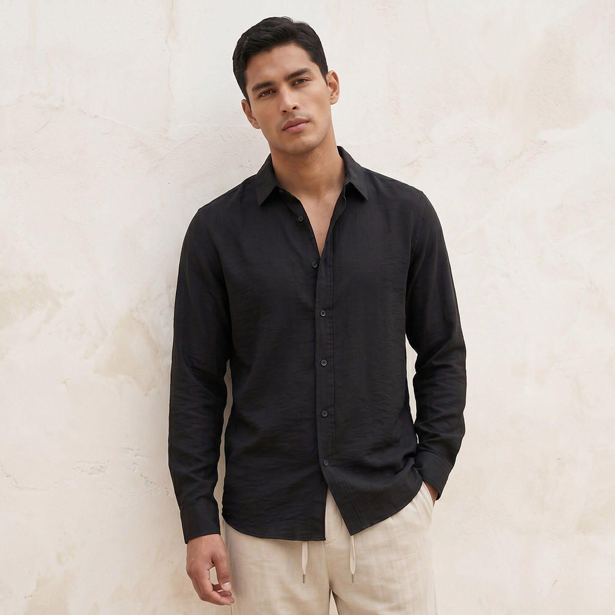 Splash Basic Regular Fit Collared Crinkled Textured Long Sleeves Shirt-men-clothing-shirts-image-1