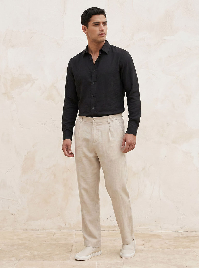 Splash Basic Regular Fit Collared Crinkled Textured Long Sleeves Shirt-men-clothing-shirts-image-3
