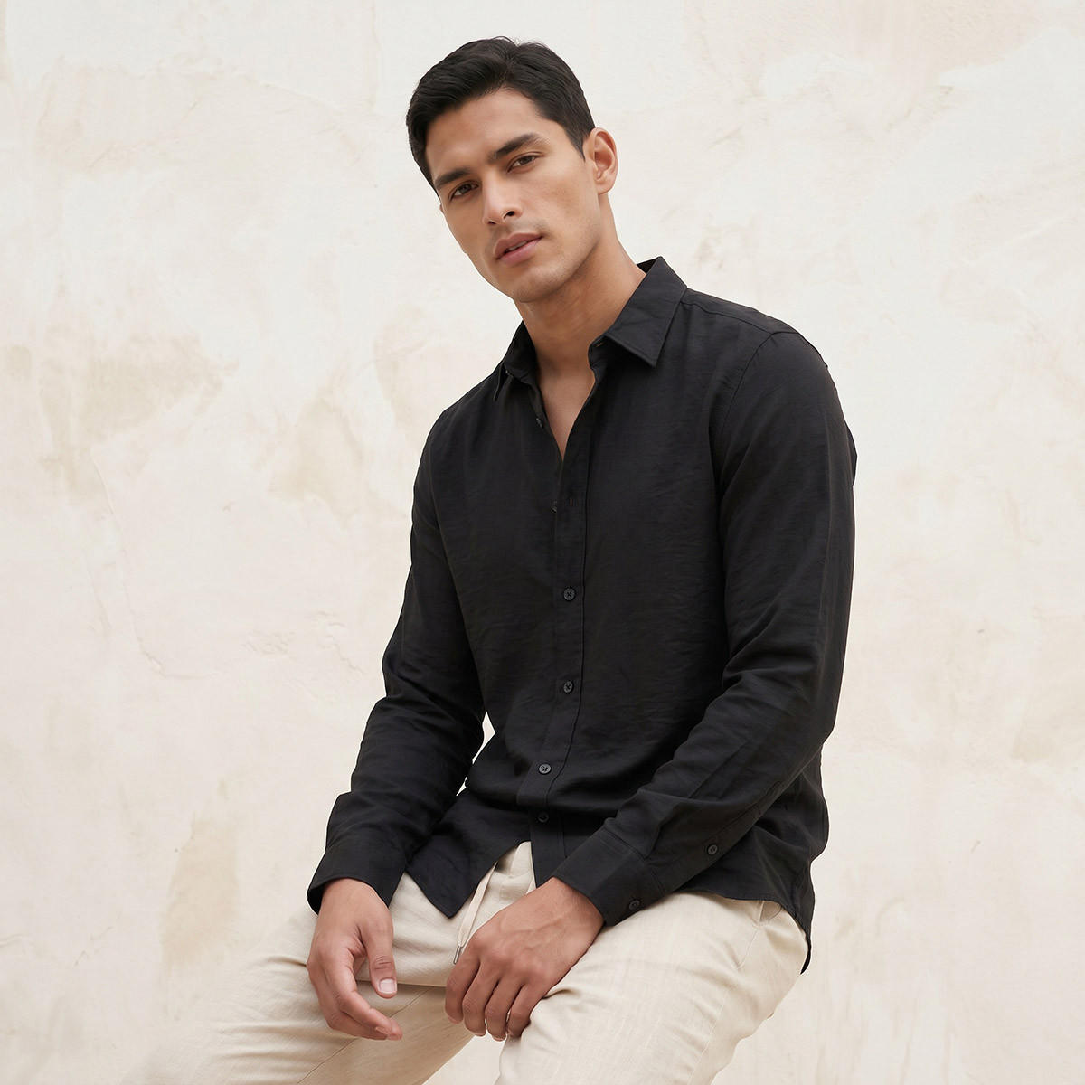 Splash Basic Regular Fit Collared Crinkled Textured Long Sleeves Shirt-men-clothing-shirts-image-5