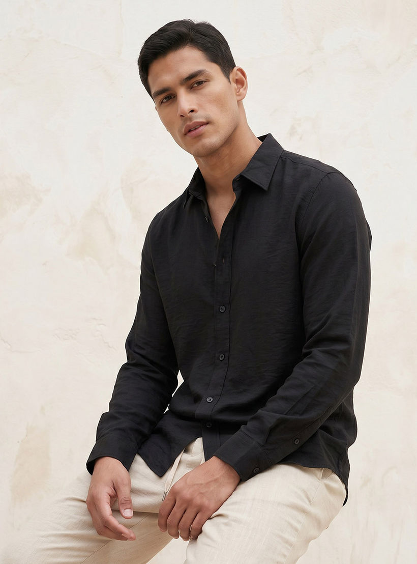 Splash Basic Regular Fit Collared Crinkled Textured Long Sleeves Shirt-men-clothing-shirts-image-5