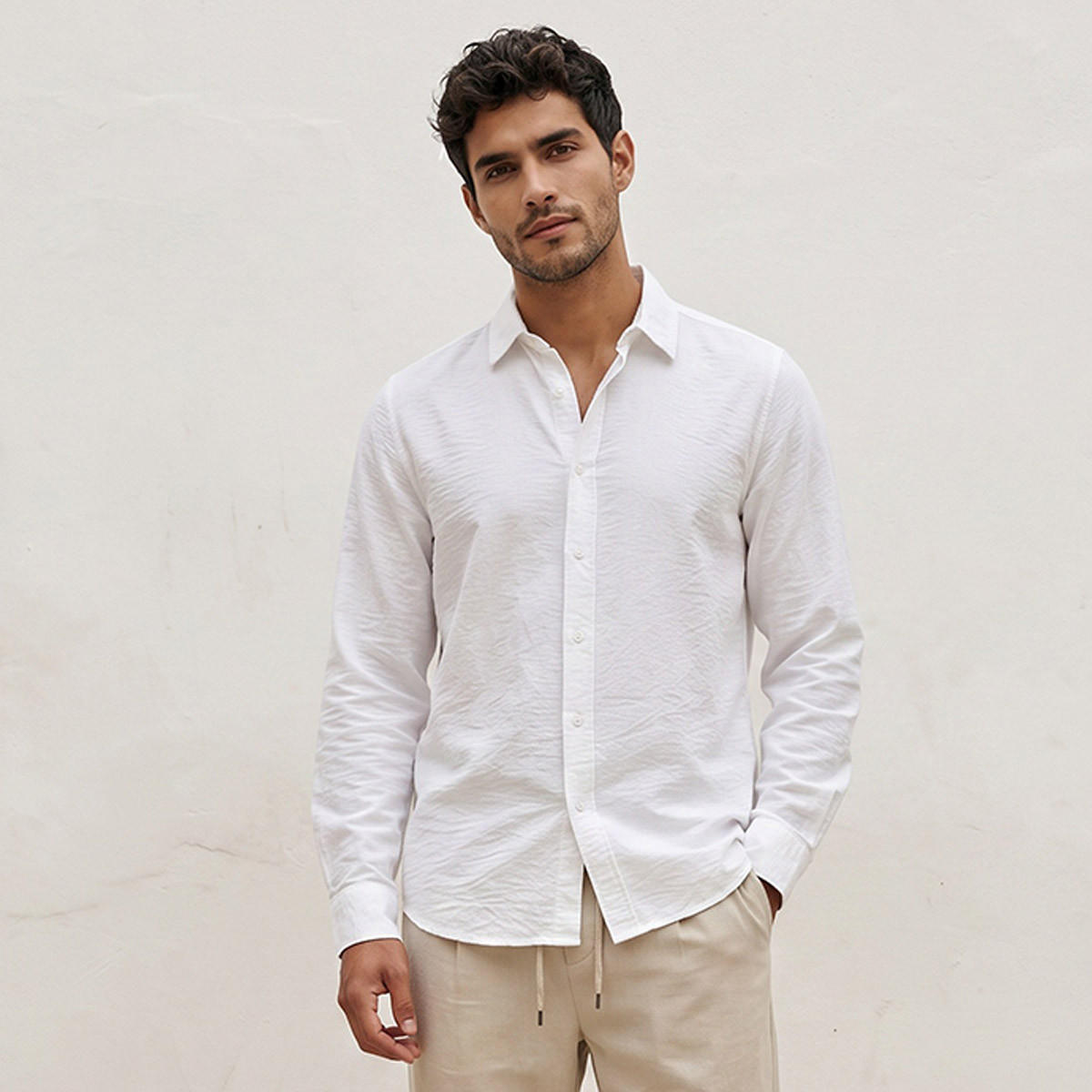 Splash Basic Regular Fit Collared Crinkled Textured Long Sleeves Shirt-men-clothing-shirts-image-1