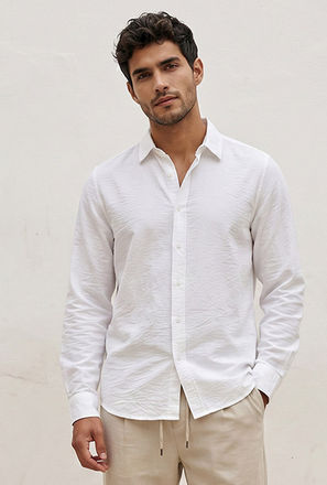 Splash Basic Regular Fit Collared Crinkled Textured Long Sleeves Shirt-men-clothing-image-1