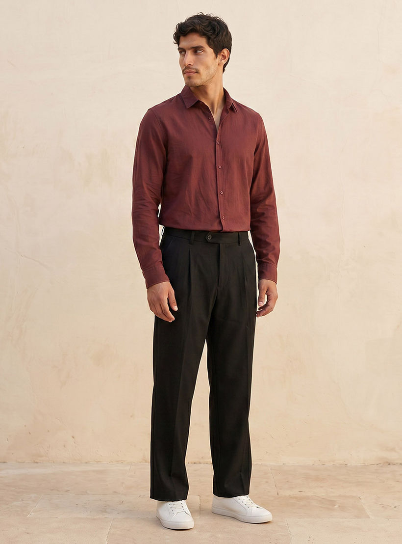 Splash Basic Regular Fit Collared Crinkled Textured Long Sleeves Shirt-men-clothing-shirts-image-3