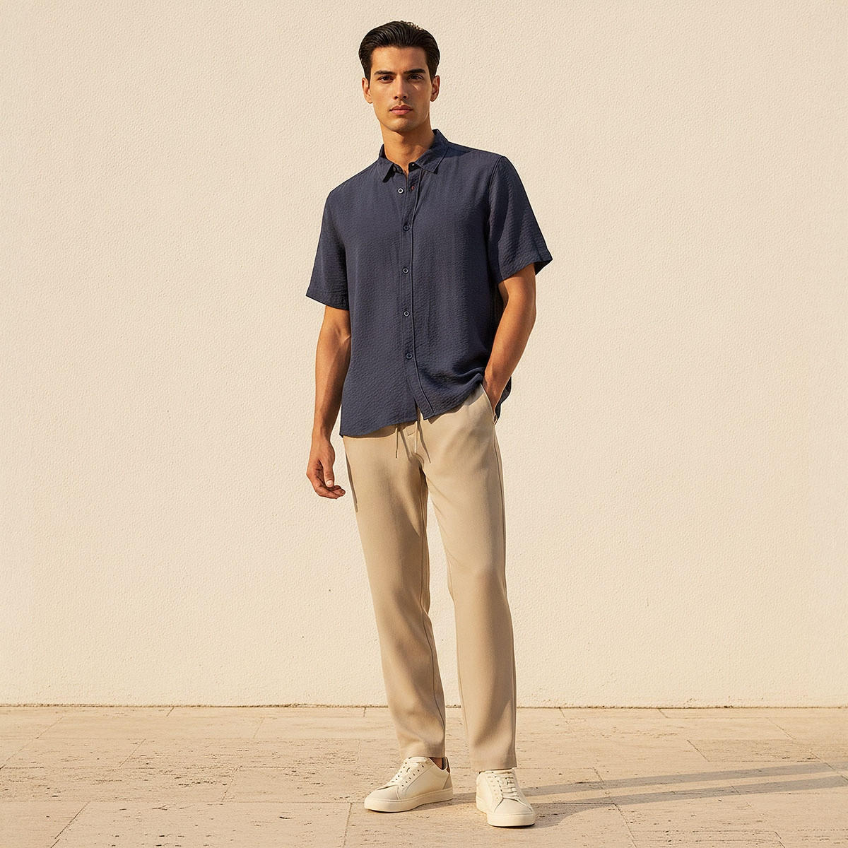 Splash Basic Regular Fit Collared Textured Short Sleeves Shirt-men-clothing-shirts-image-3