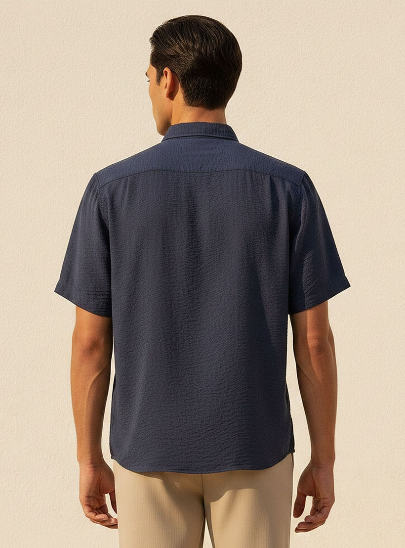Splash Basic Regular Fit Collared Textured Short Sleeves Shirt-men-clothing-shirts-image-4