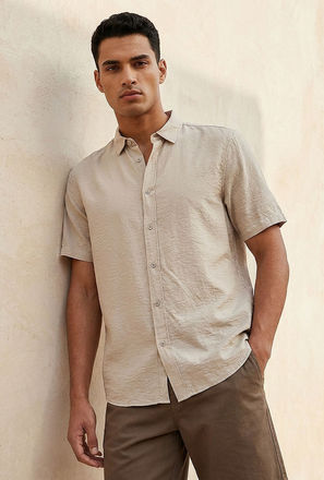 Splash Basic Regular Fit Collared Textured Short Sleeves Shirt-men-clothing-image-1