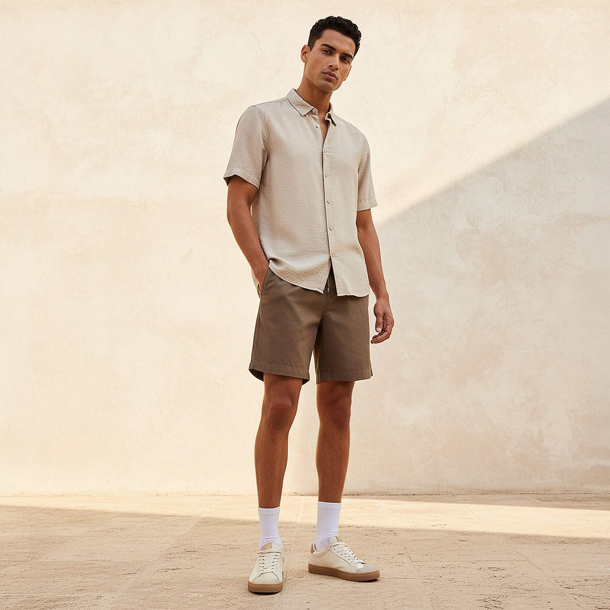 Splash Basic Regular Fit Collared Textured Short Sleeves Shirt-men-clothing-shirts-image-3