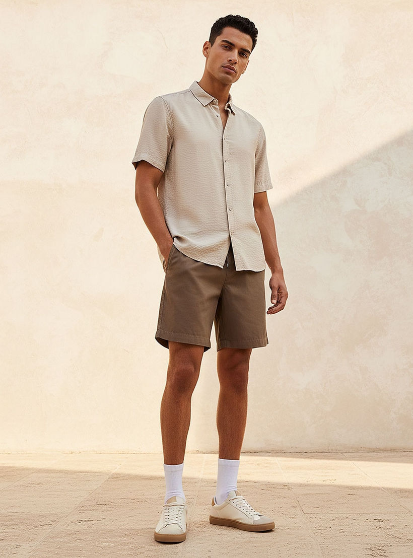 Splash Basic Regular Fit Collared Textured Short Sleeves Shirt-men-clothing-shirts-image-3
