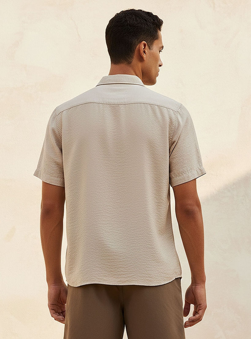 Splash Basic Regular Fit Collared Textured Short Sleeves Shirt-men-clothing-shirts-image-4