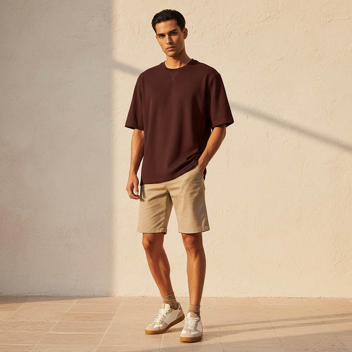تيشيرت بارز الملمس بقصّة سليم وياقة ضيقة وأكمام قصيرة للرجال-men-clothing-tshirtsandpolos-tshirts-image-3