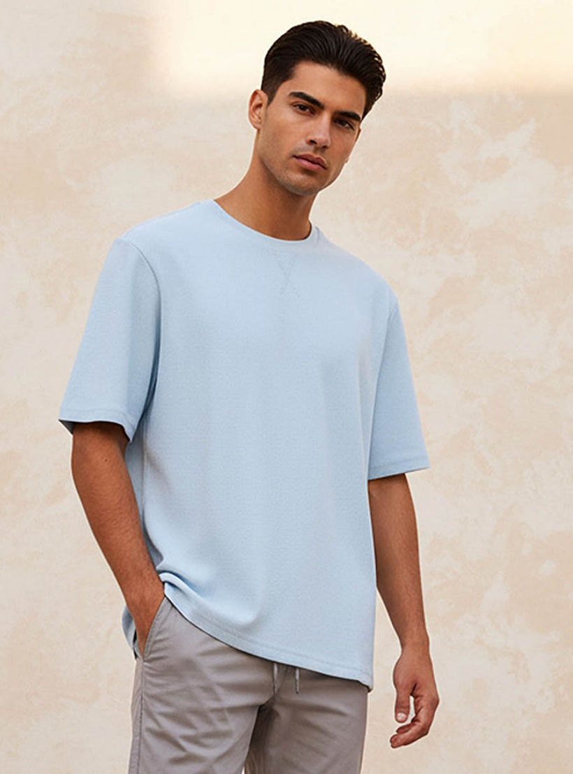 Men Slim Fit Crew Neck Short Sleeves Textured T-shirt-men-clothing-tshirtsandpolos-tshirts-image-1