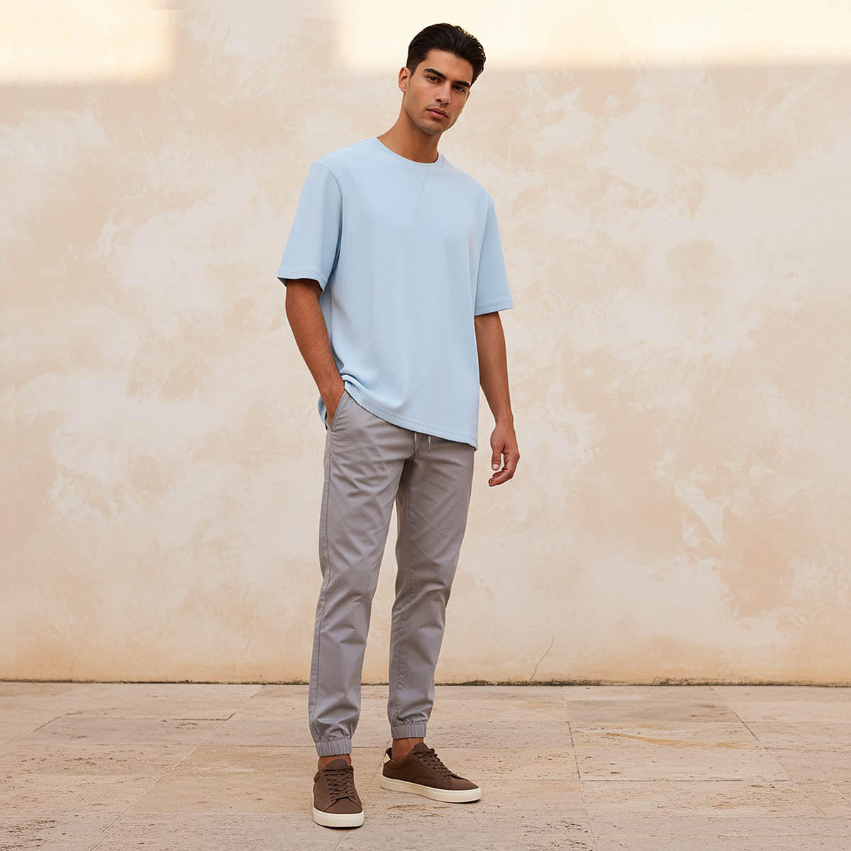 Men Slim Fit Crew Neck Short Sleeves Textured T-shirt-men-clothing-tshirtsandpolos-tshirts-image-3