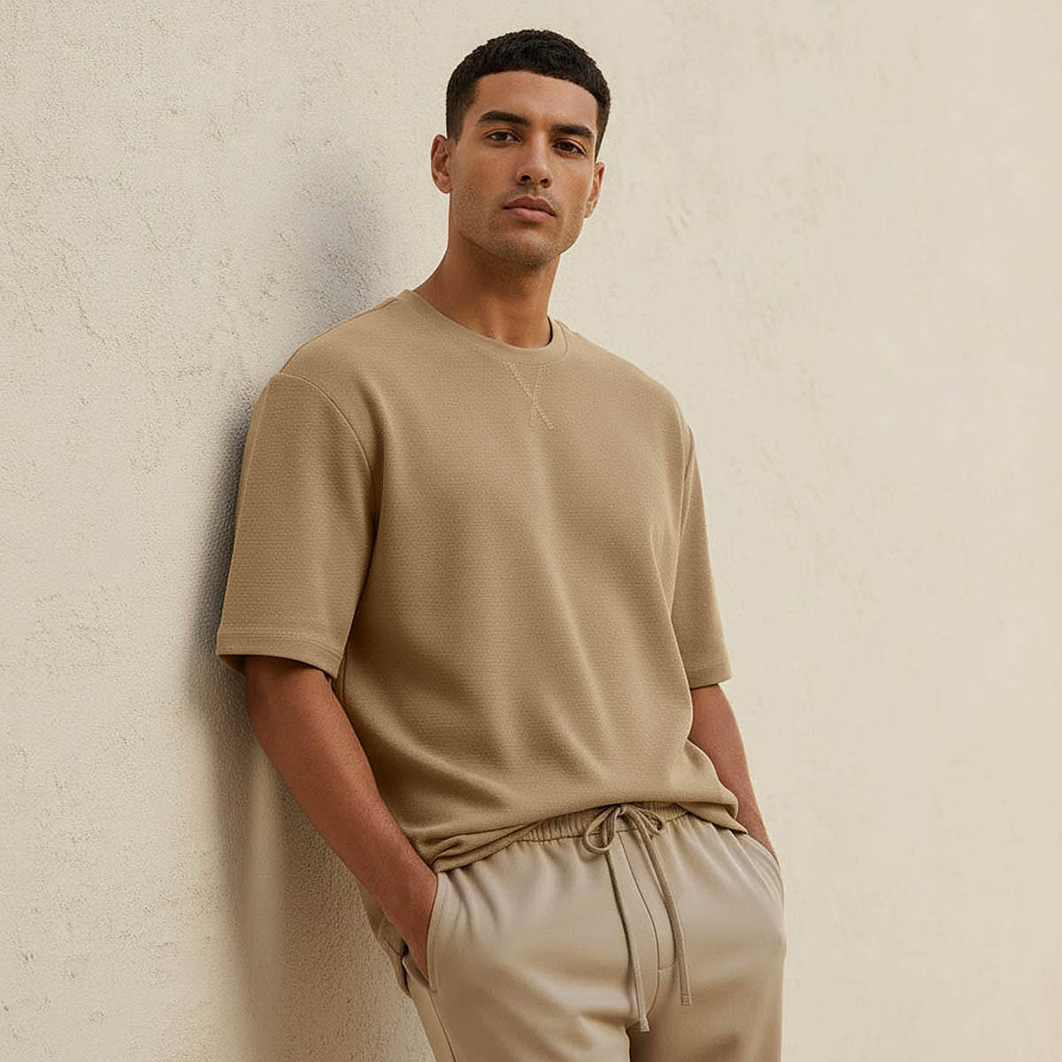 Men Slim Fit Crew Neck Short Sleeves Textured T-shirt-men-clothing-tshirtsandpolos-tshirts-image-1
