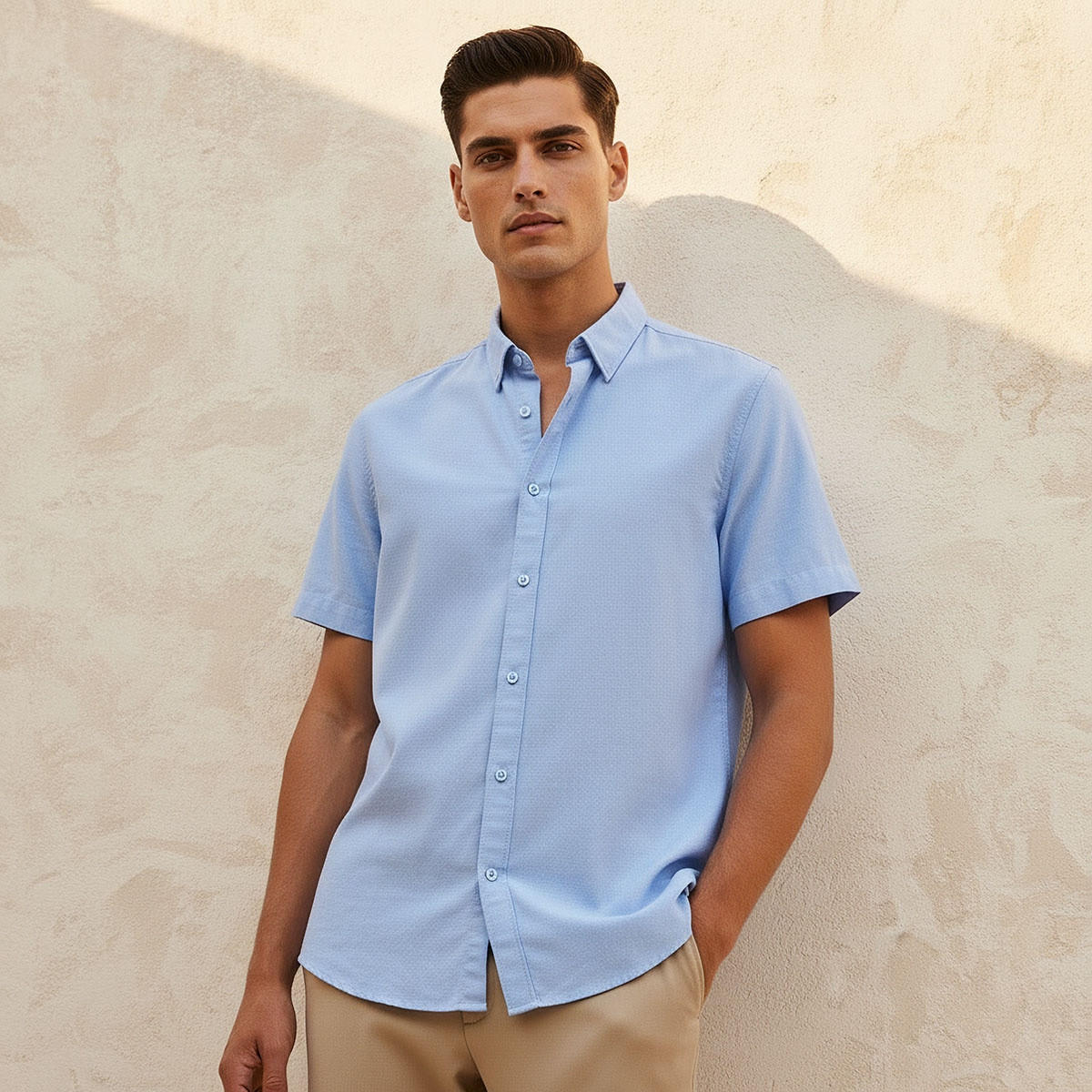Splash Basic Regular Fit Collared Short Sleeves Shirt-men-clothing-shirts-image-1
