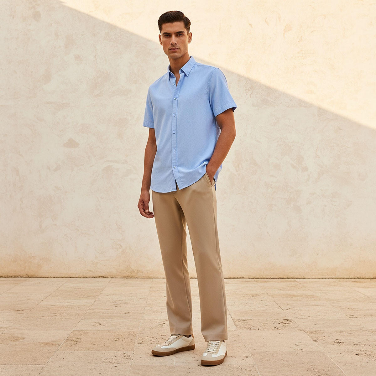 Splash Basic Regular Fit Collared Short Sleeves Shirt-men-clothing-shirts-image-3