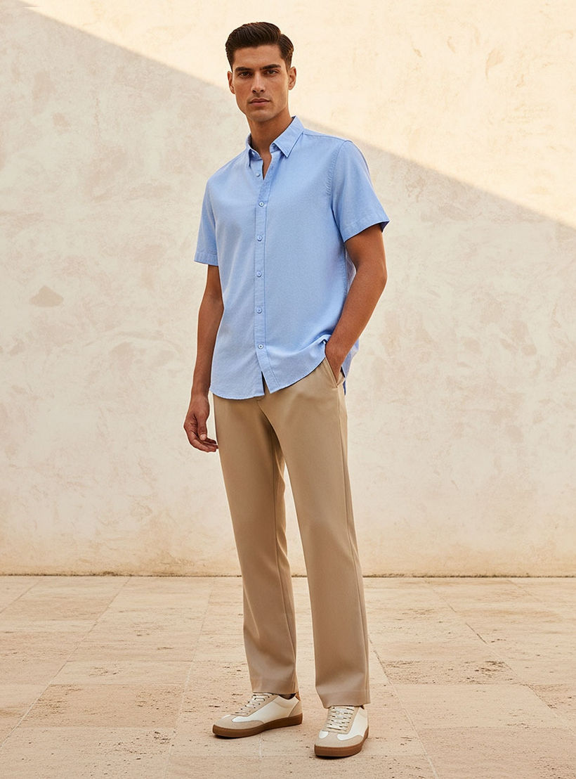Splash Basic Regular Fit Collared Short Sleeves Shirt-men-clothing-shirts-image-3
