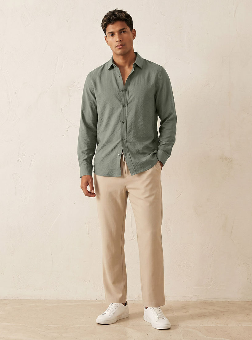 Splash Basic Regular Fit Collared Crinkled Textured Long Sleeves Shirt-men-clothing-shirts-image-3