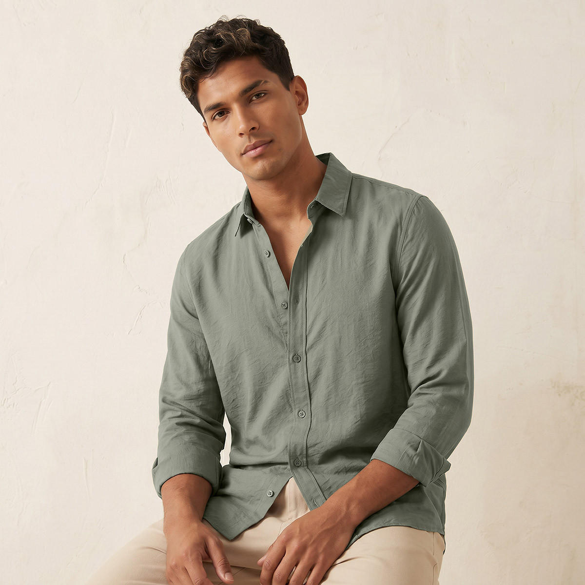 Splash Basic Regular Fit Collared Crinkled Textured Long Sleeves Shirt-men-clothing-shirts-image-5