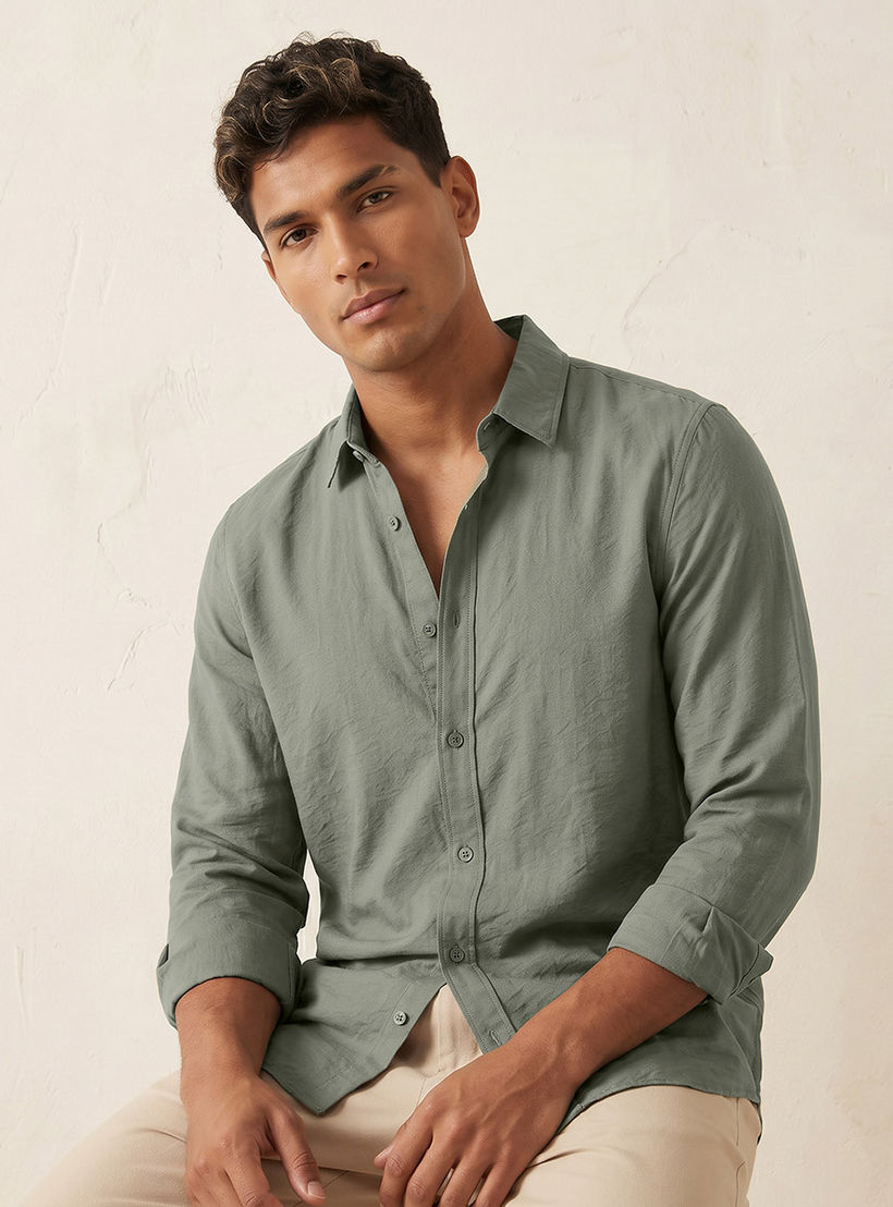 Splash Basic Regular Fit Collared Crinkled Textured Long Sleeves Shirt-men-clothing-shirts-image-5
