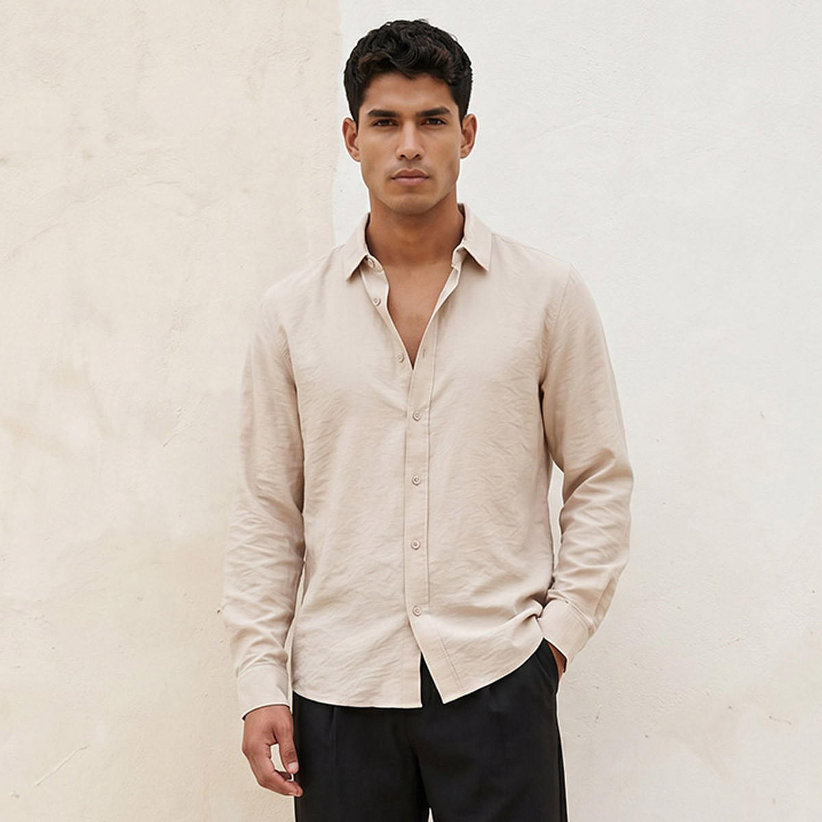 Splash Basic Regular Fit Collared Crinkled Textured Long Sleeves Shirt-men-clothing-shirts-image-1