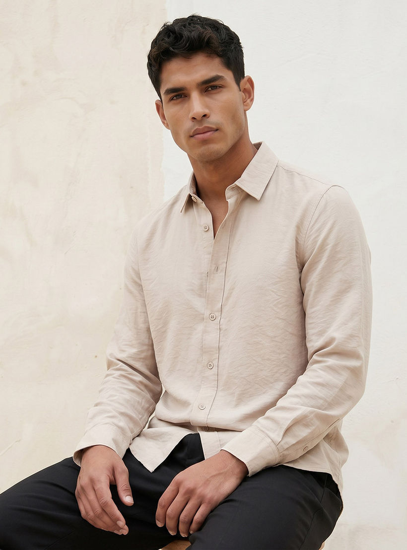 Splash Basic Regular Fit Collared Crinkled Textured Long Sleeves Shirt-men-clothing-shirts-image-5