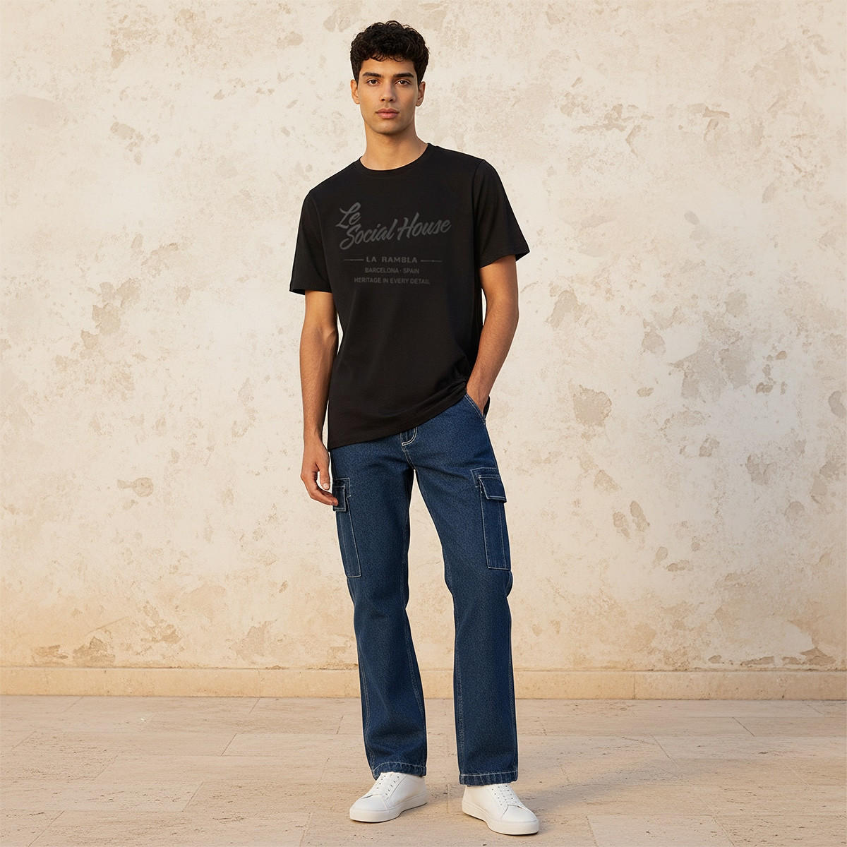 تيشيرت بطبعات تايبوجرافيك وأكمام قصيرة وقصة سليم وياقة ضيقة من سبلاش بيزك-men-clothing-tshirtsandpolos-tshirts-image-3