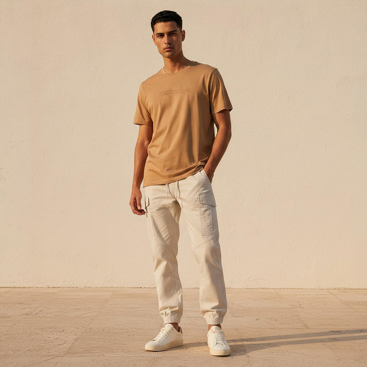 تيشيرت منقوش بقصّة سليم وياقة ضيقة وأكمام قصيرة للرجال-men-clothing-tshirtsandpolos-tshirts-image-3