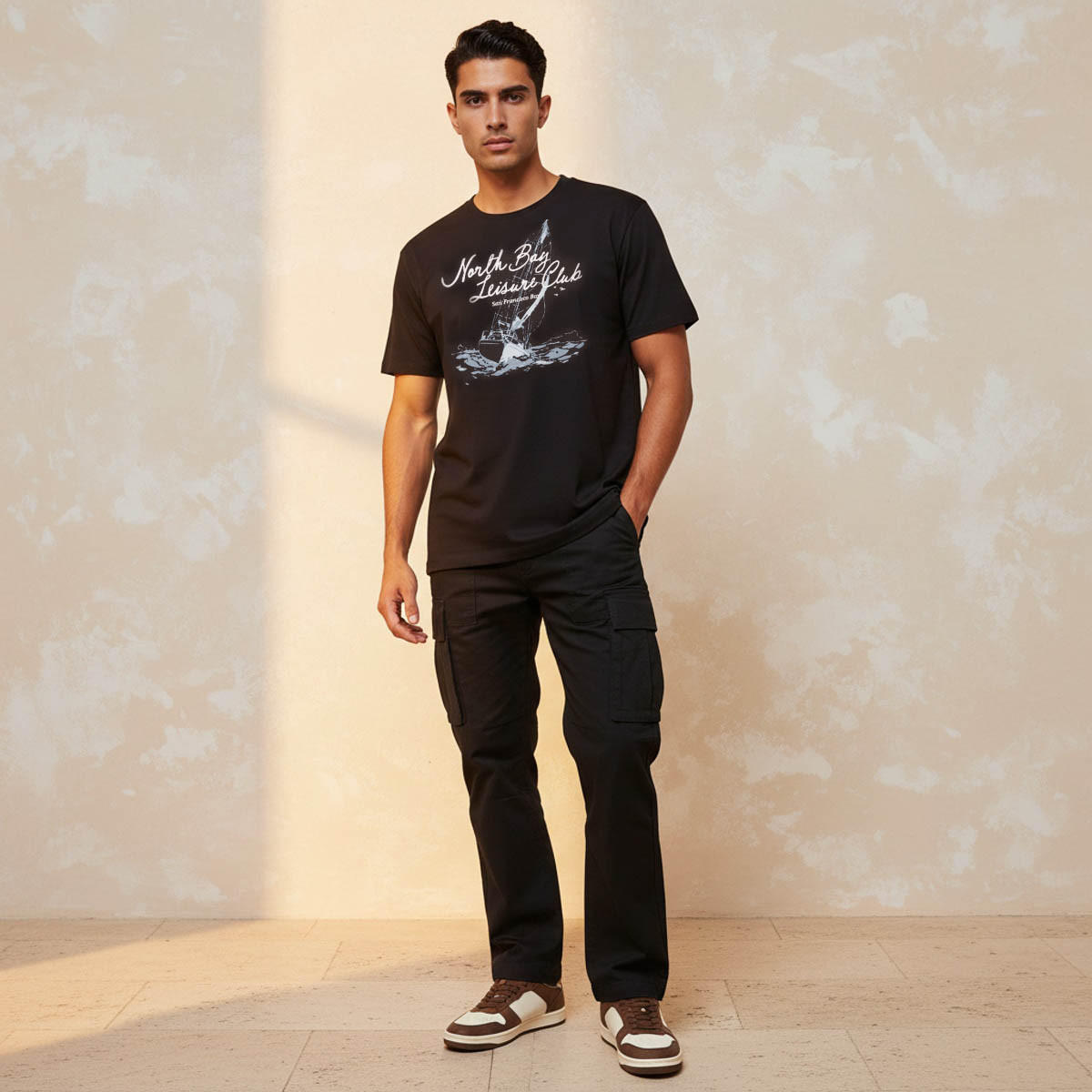 تيشيرت بقصّة سليم وياقة ضيقة وأكمام قصيرة وطبعات للرجال-men-clothing-tshirtsandpolos-tshirts-image-3