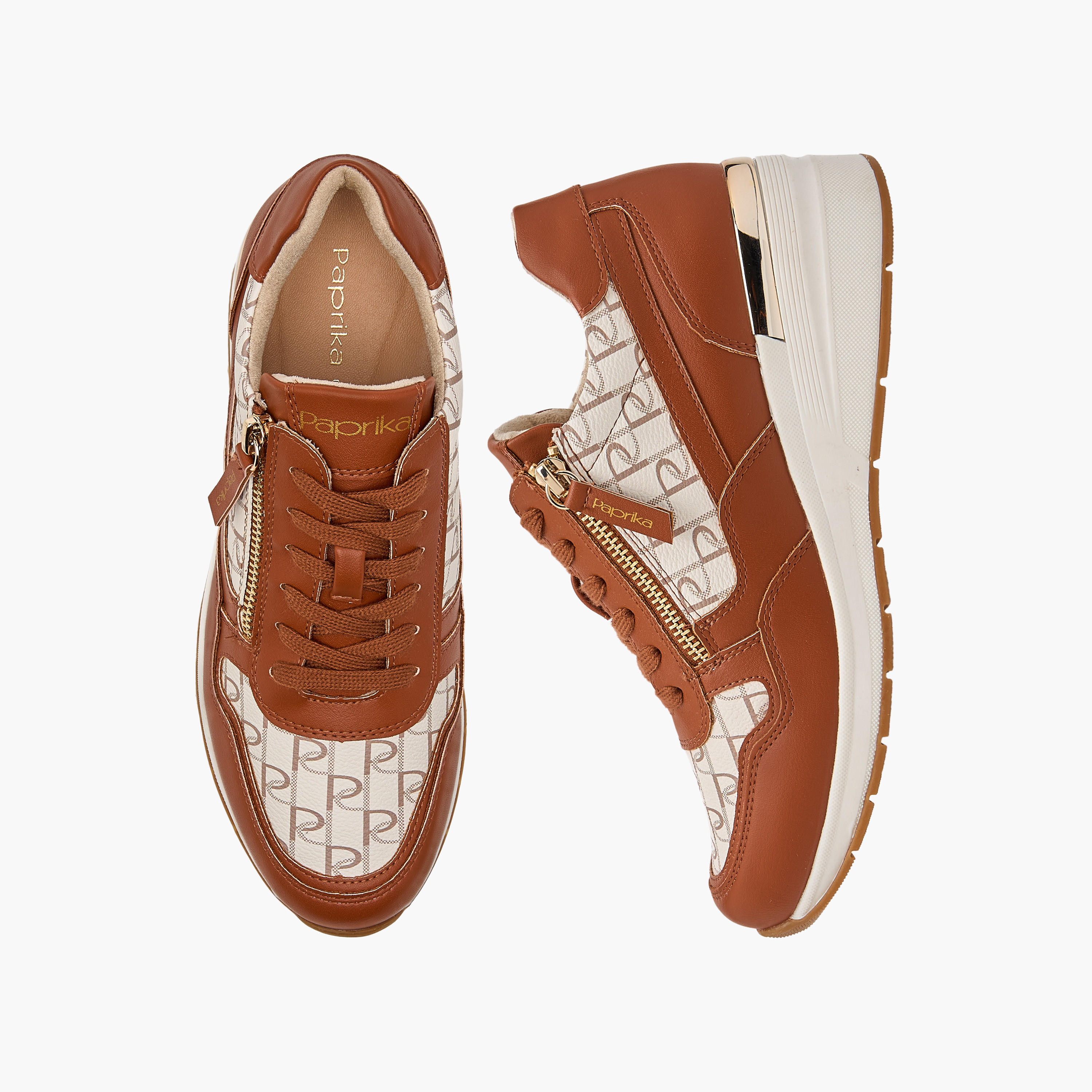 Paprika Monogram Print Sneakers with Lace-Up Closure-women-shoes-sneakers-image-1
