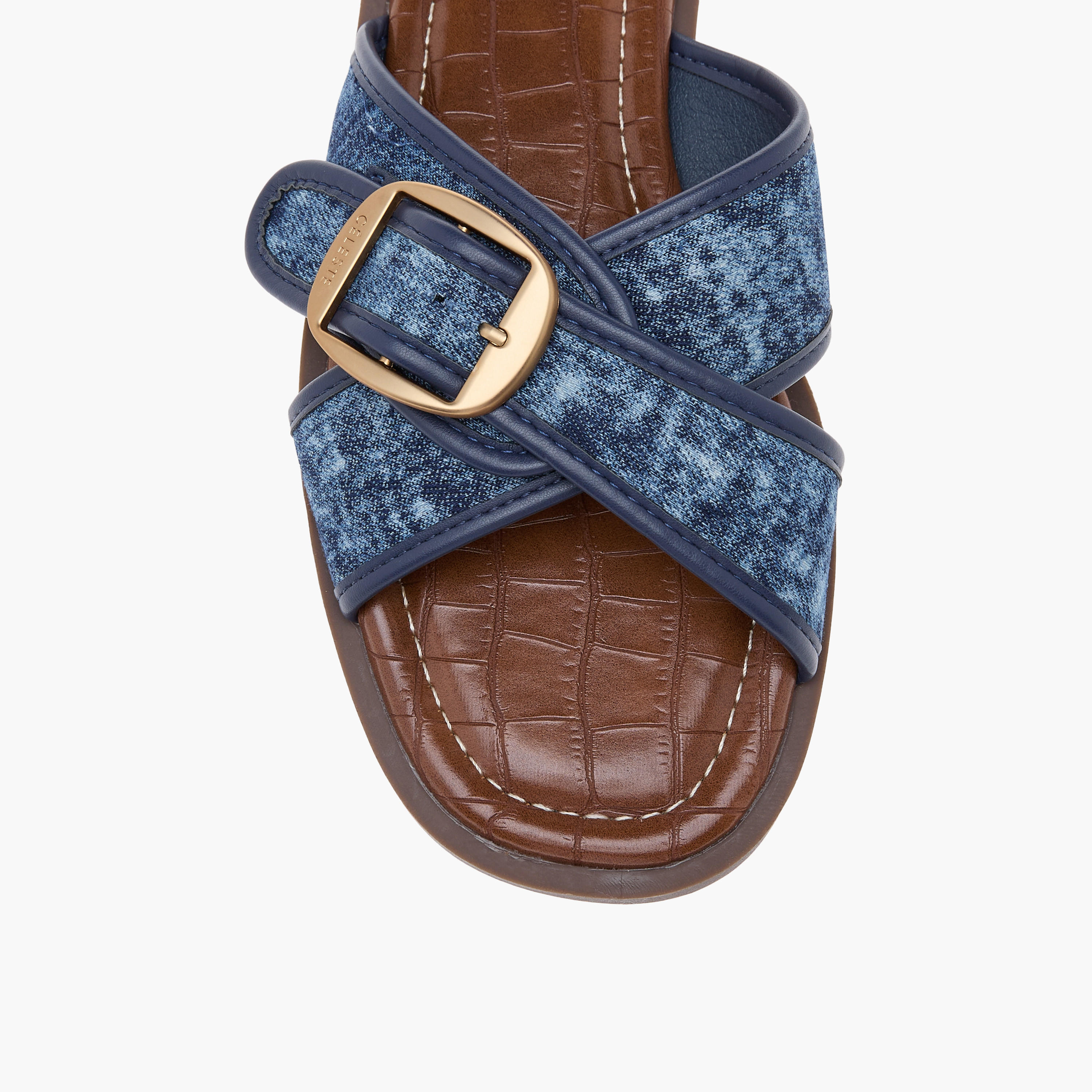 Celeste Women's Textured Slip-On Cross Strap Flat Sandals with Buckle Accent-women-shoes-flats-sandals-image-4