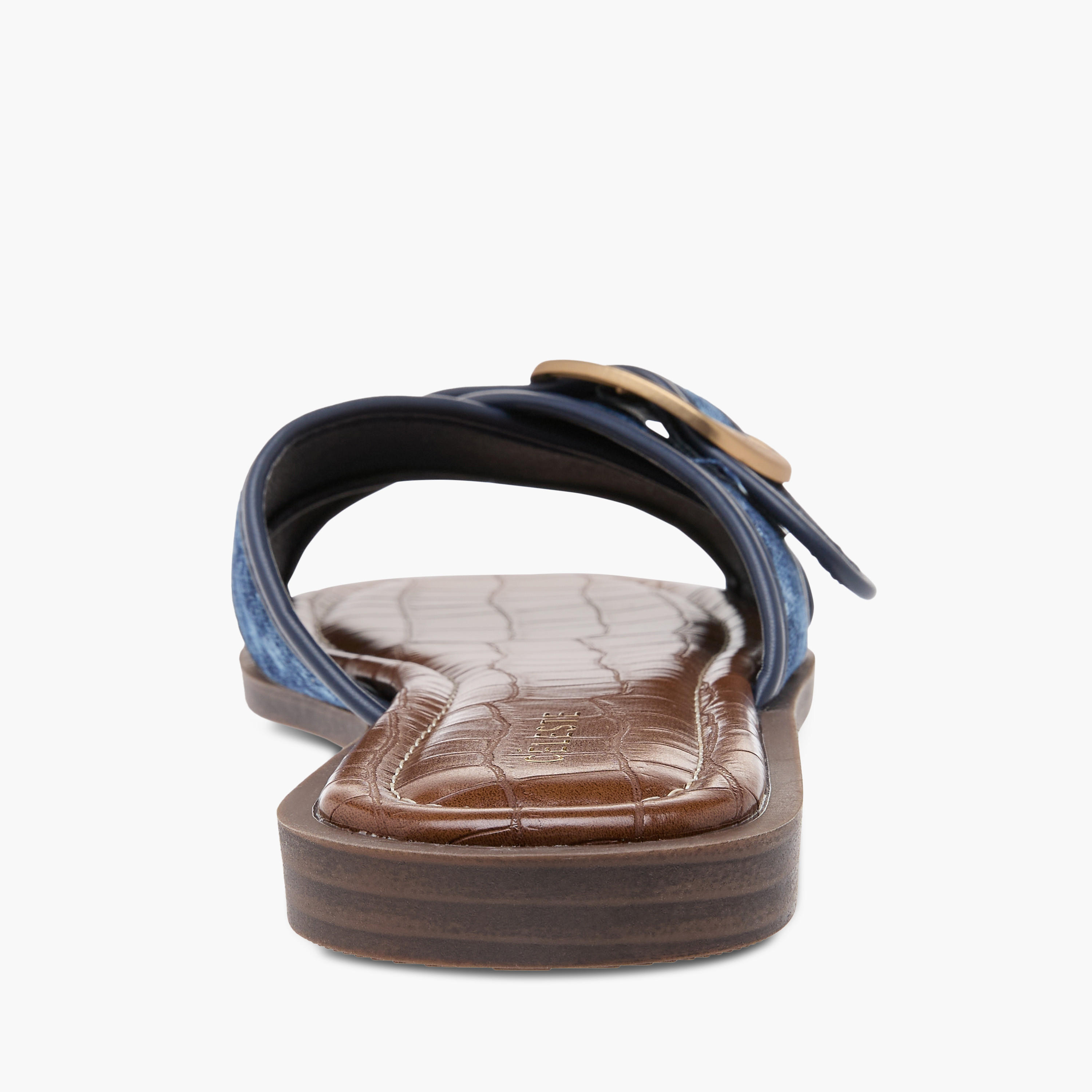 Celeste Women's Textured Slip-On Cross Strap Flat Sandals with Buckle Accent-women-shoes-flats-sandals-image-5