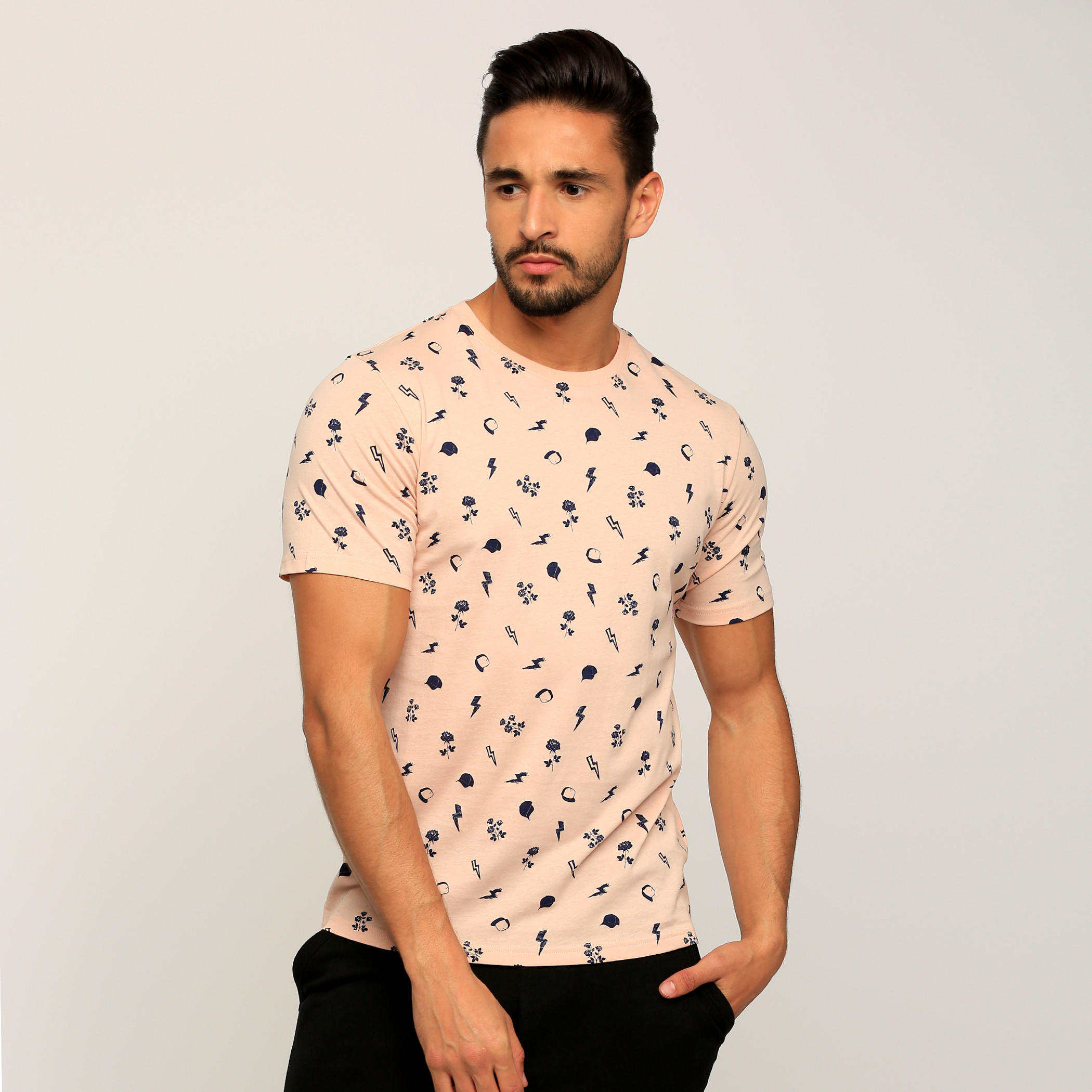 Printed T-Shirt with Round Neck and Short Sleeves-men-clothing-tshirtsandpolos-tshirts-image-1
