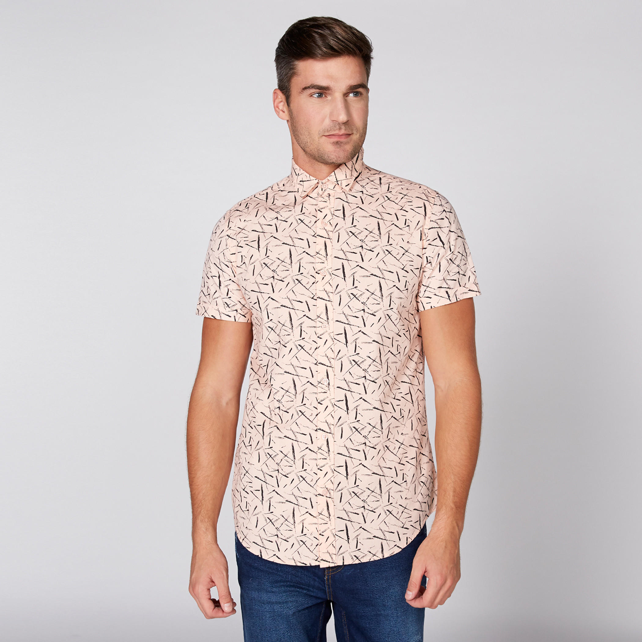 Printed Shirt with Short Sleeves and Complete Placket-men-clothing-shirts-image-1
