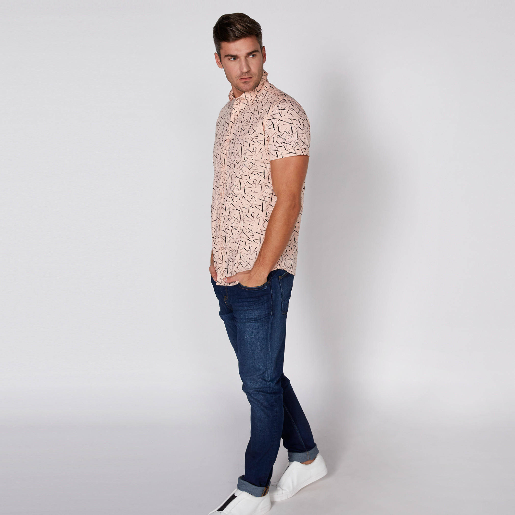 Printed Shirt with Short Sleeves and Complete Placket-men-clothing-shirts-image-2