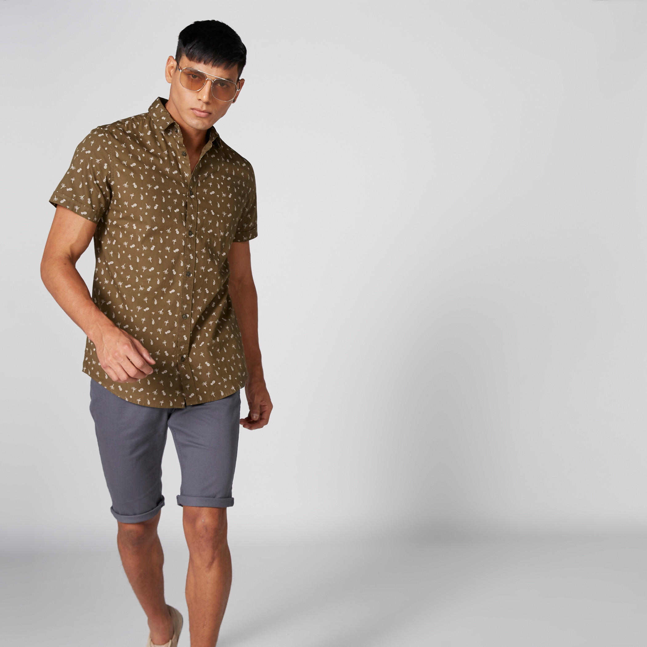 Printed Shirt with Short Sleeves and Complete Placket-men-clothing-shirts-image-1