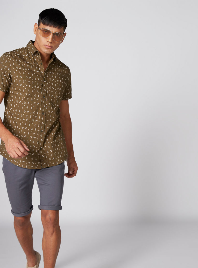Printed Shirt with Short Sleeves and Complete Placket-men-clothing-shirts-image-1
