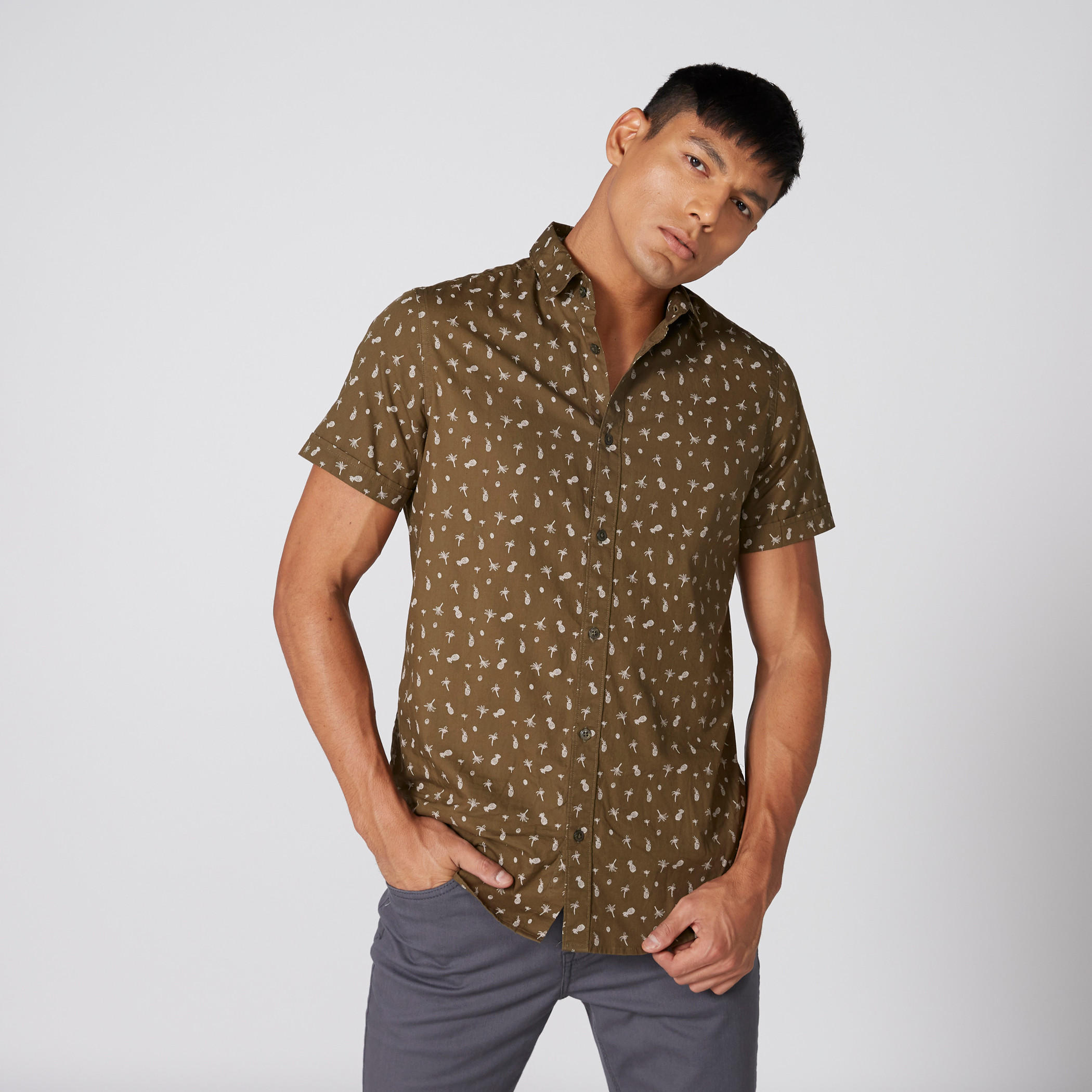 Printed Shirt with Short Sleeves and Complete Placket-men-clothing-shirts-image-3