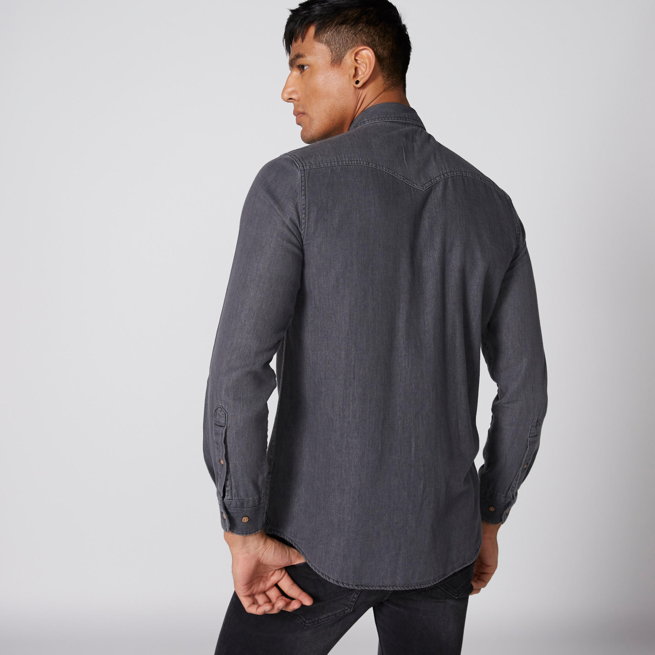 Denim Shirt with Long Sleeves and Complete Placket-men-clothing-shirts-image-2