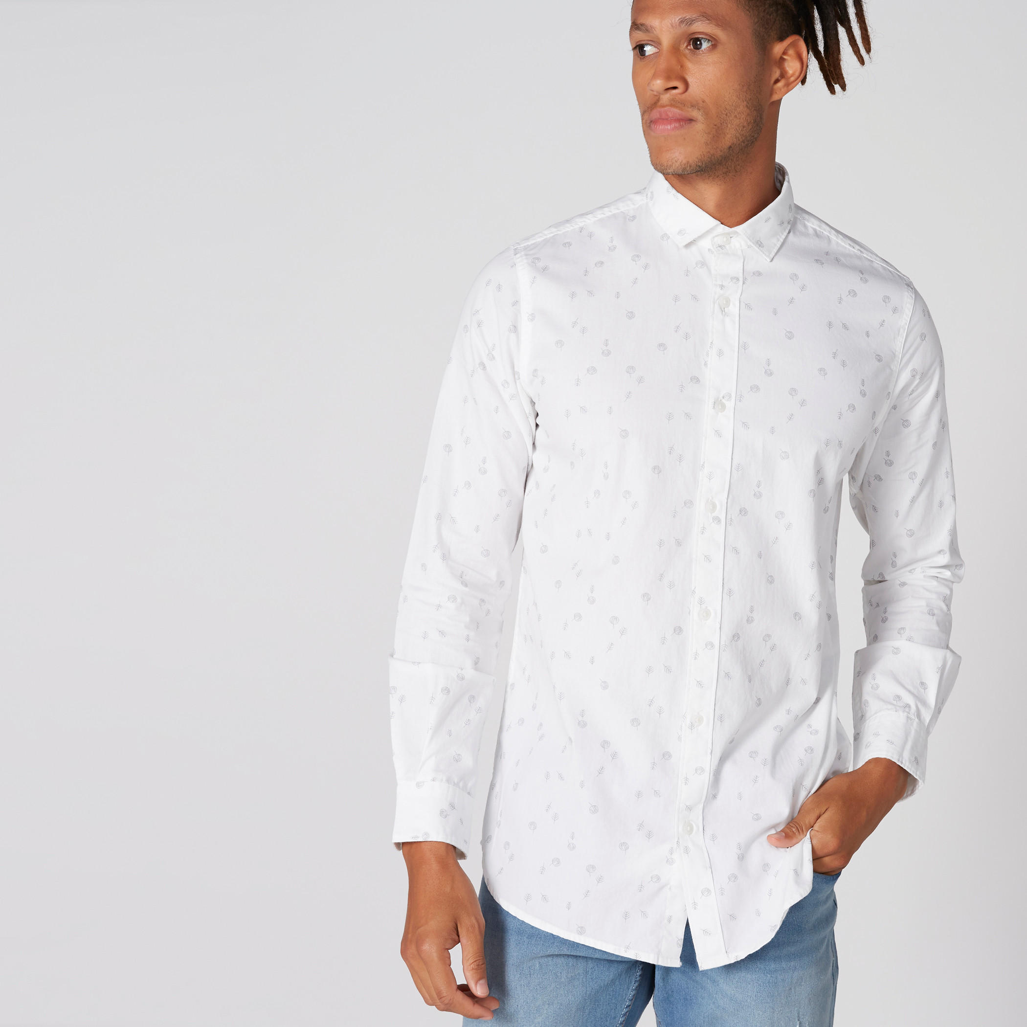 Printed Shirt with Long Sleeves and Complete Placket-men-clothing-shirts-image-1