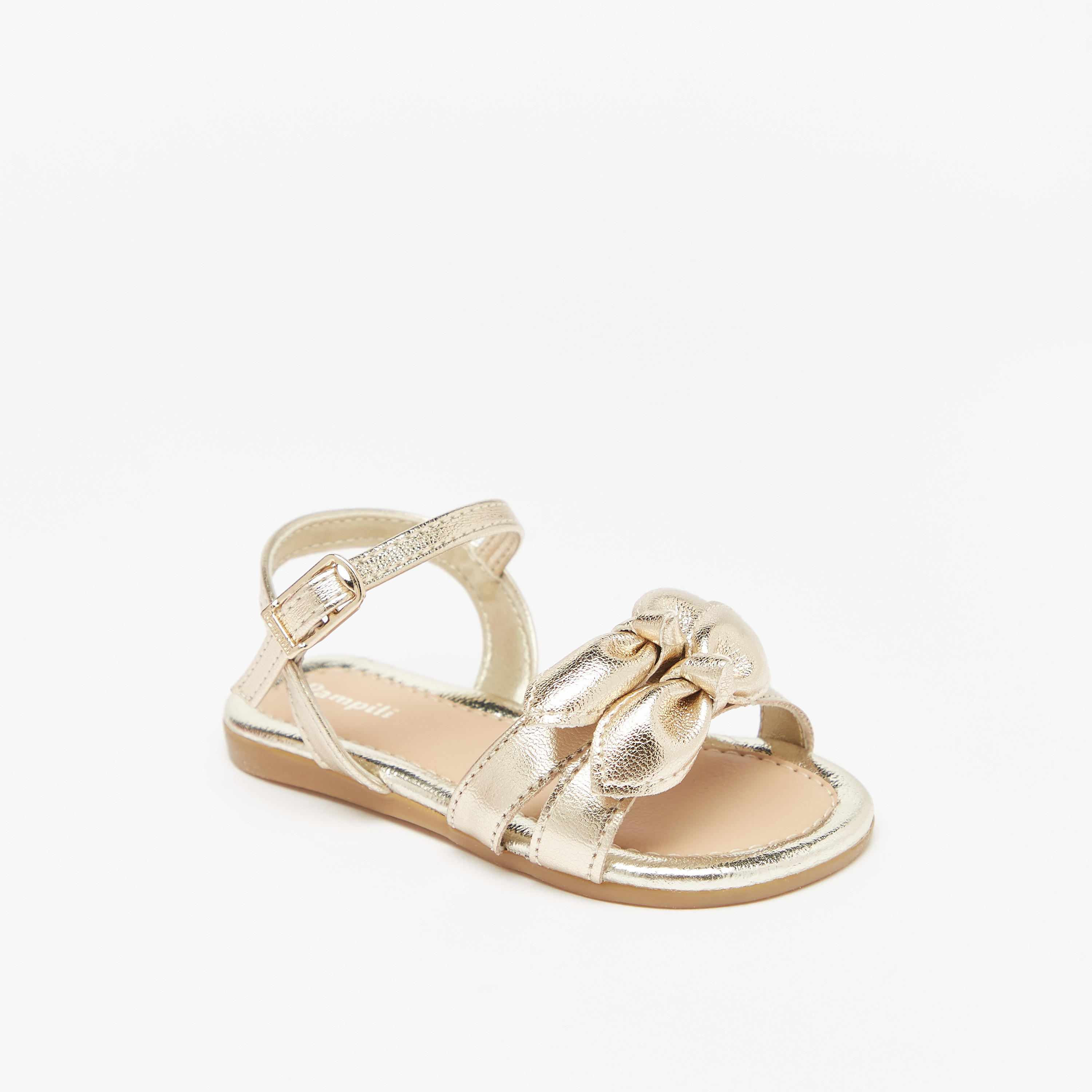 Pampili Metallic Strap Sandals with Bow Applique and Buckle Closure-baby-girls-shoes-sandals-image-1