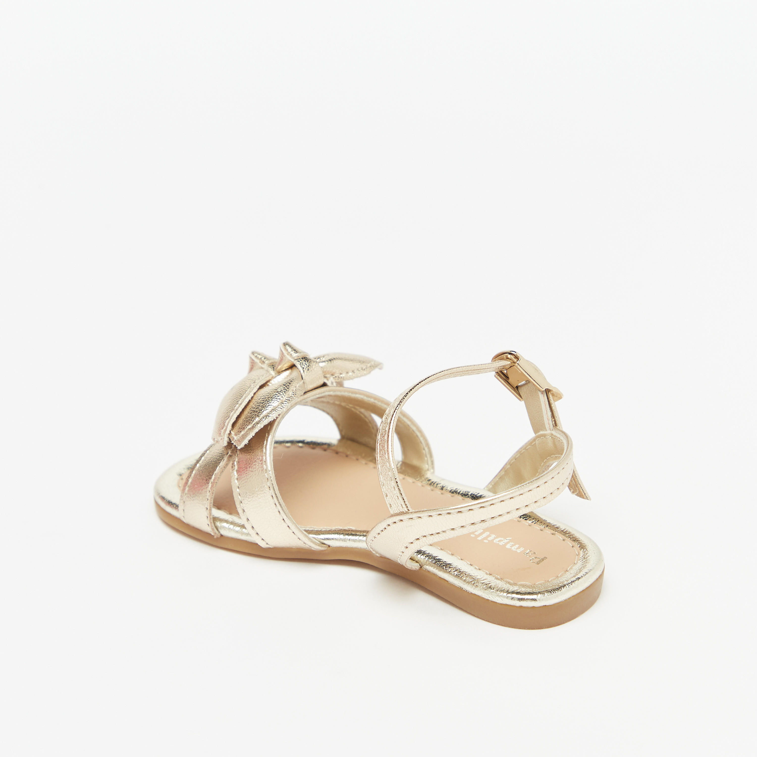Pampili Metallic Strap Sandals with Bow Applique and Buckle Closure-baby-girls-shoes-sandals-image-2
