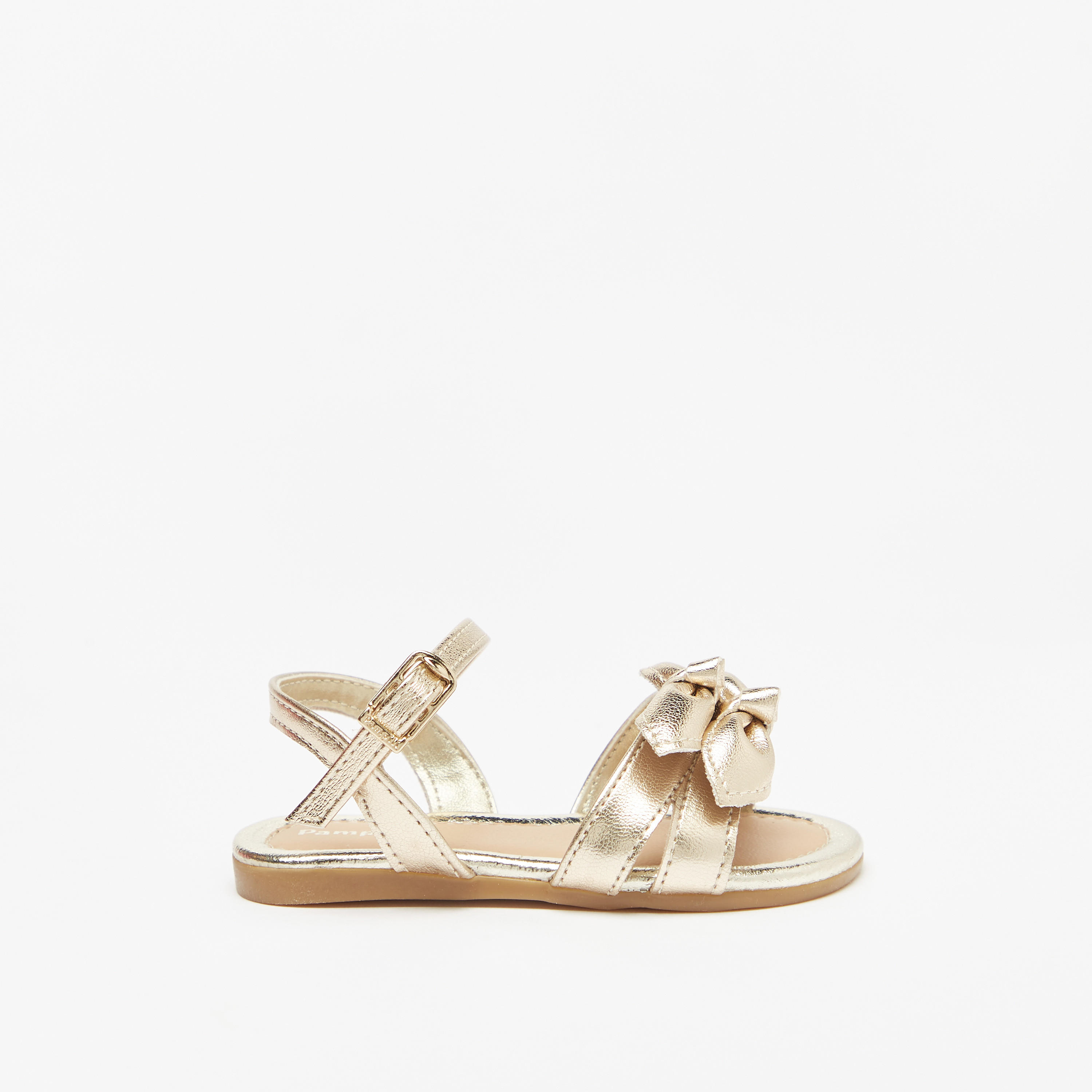 Pampili Metallic Strap Sandals with Bow Applique and Buckle Closure-baby-girls-shoes-sandals-image-3